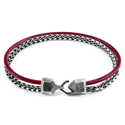 Round Red Leather .925 Sterling Silver Bracelet