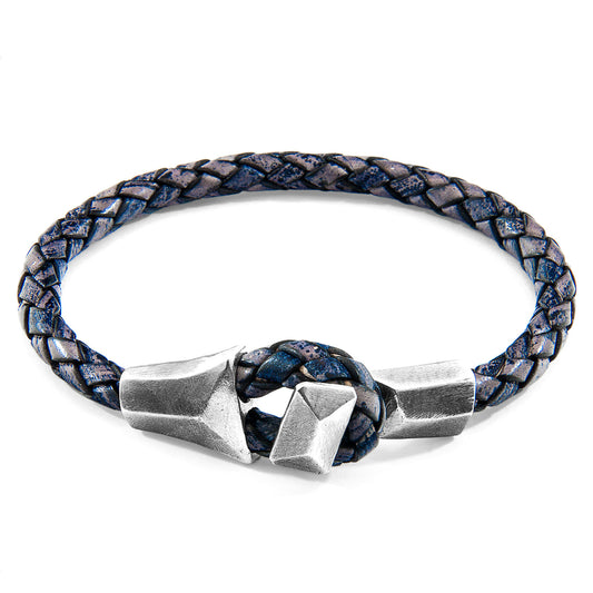 Indigo Blue .925 Sterling Silver and Braided Leather Bracelet